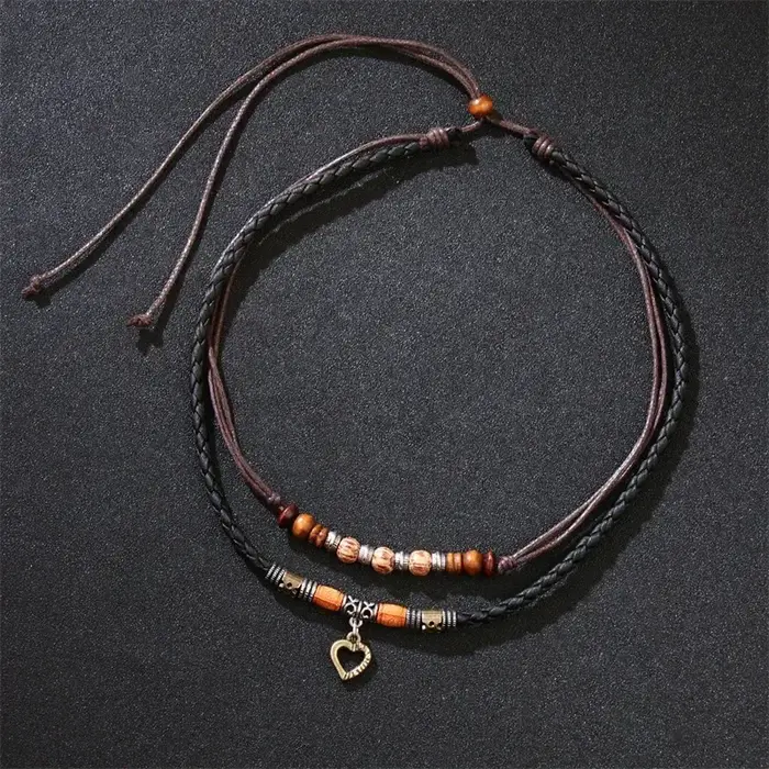 Collier en cuir de document antique vintage unisexe avec pendentif en forme de coeur pour hommes et femmes pour parties et occasions spéciales