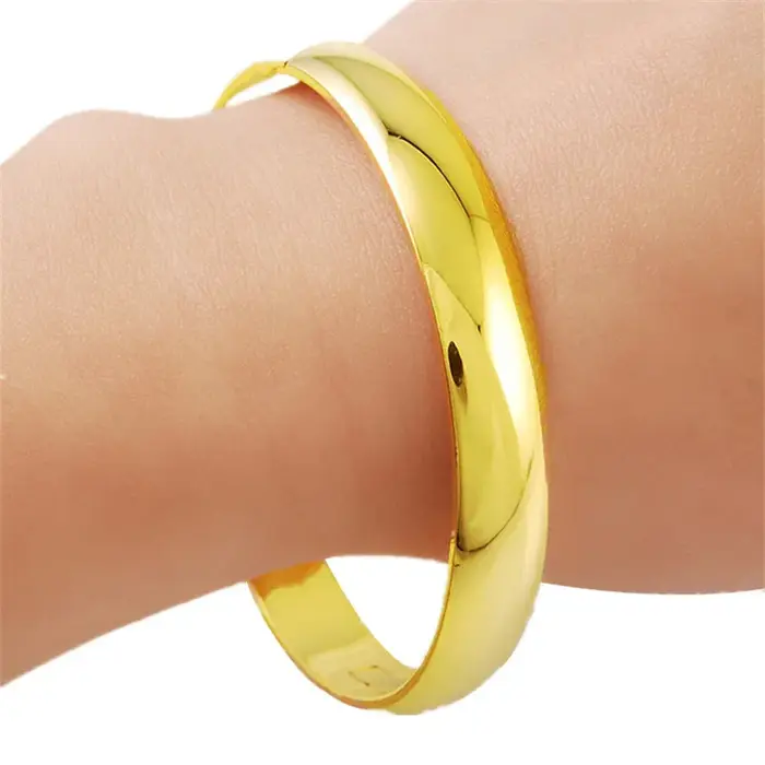 Bracelet en or véritable 24K pour femmes, brillant, Simple, plaqué or, pour cadeaux de mariage, bijo