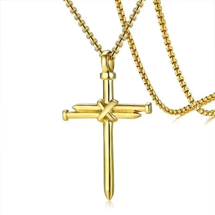 Collier pendentif croix à ongles pour hommes, Style Hip Hop Punk, couleur argent, chaîne en acier inoxydable, bijoux de fête de baptême d'église chrétienne