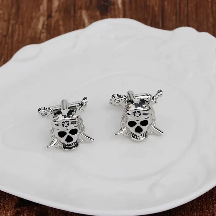 Boutons de manchette crâne de Pirate de personnalité ton argent Gemelos en forme de tête de mort