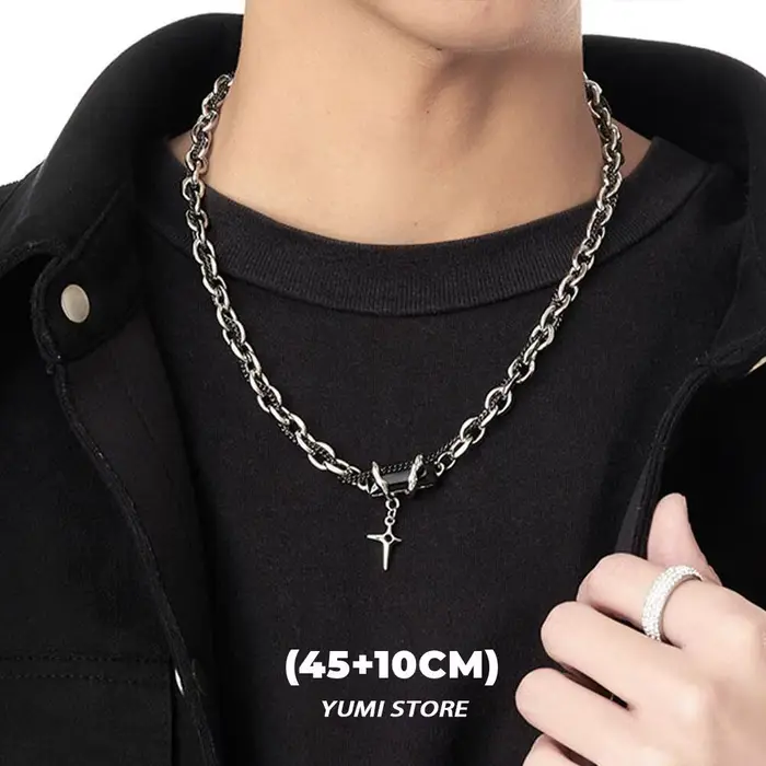 Collier étoile noire en acier titane pour hommes et femmes, tendance, pendentif croix, chaîne de pul