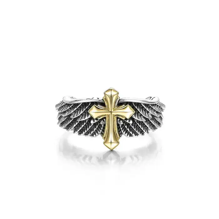 Bague Graffiti rétro en plumes croisées pour hommes, Punk gothique, réglable, fait à la main, Rock h