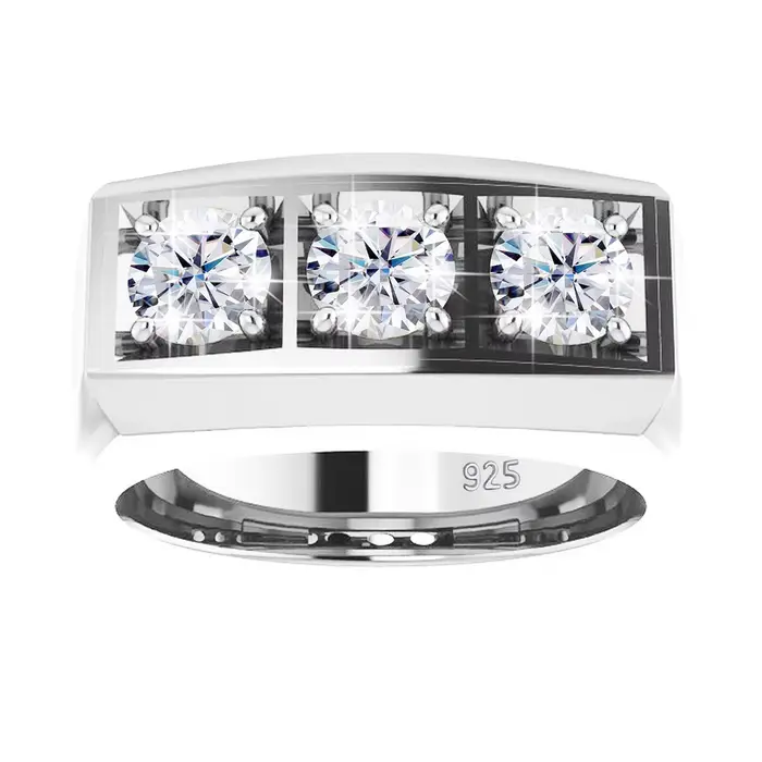 Bague Moissanite lourde à 3 pierres pour hommes et femmes