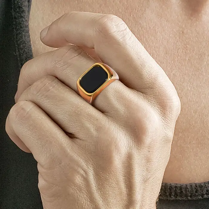 Nouvelles bagues chevalières de mode pour hommes, bague supérieure rectangulaire géométrique en pier