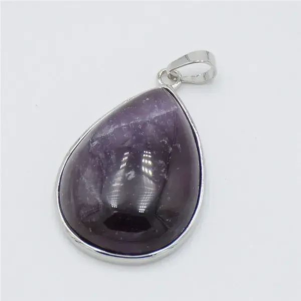 Argent plaqué améthyste naturelle cristal pierre goutte d'eau collier pendentifs guérison femme élég