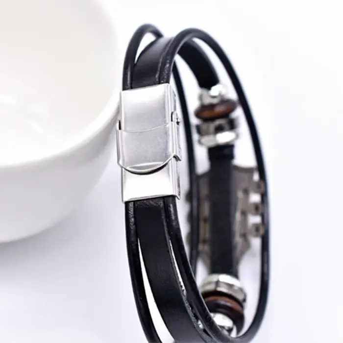 JEBracelet Tressé en Alliage de Zinc, Structure Réglable, Faux Cuir Tissé à la Main, Bijoux de Poignet Rétro Punk à 3 Couches