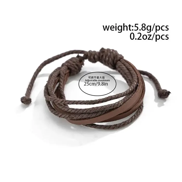 Bracelet tressé en corde de cuir fait à la main pour hommes