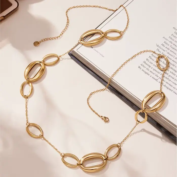 Colliers en chaîne à maillons longs de 77cm, plaqué or 18 carats, imperméable, ne ternit pas, chaînes de pull en acier inoxydable pour femmes