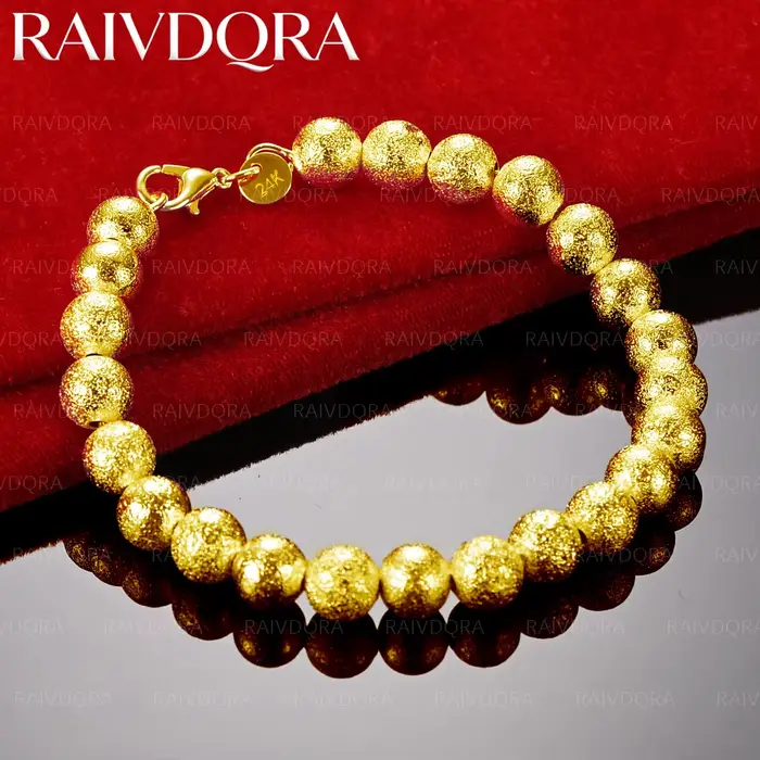 Bracelet en perles rondes givrées plaqué or 18 carats, 8mm, pour hommes et femmes, bijoux à la mode,