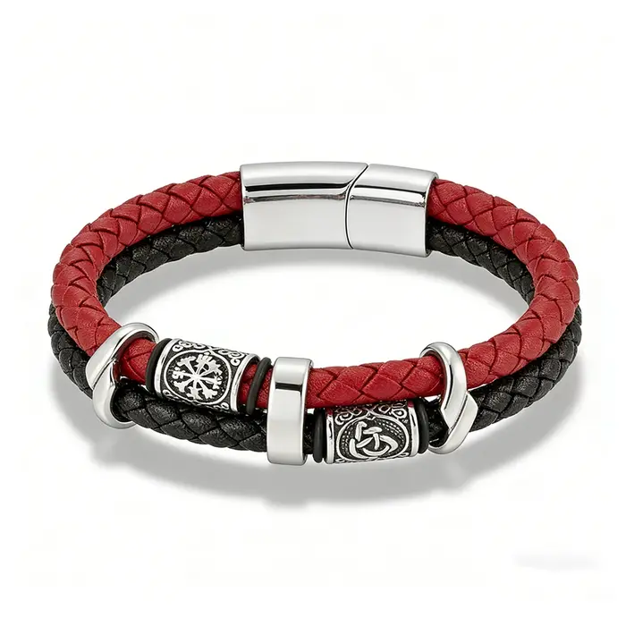 Bracelet pour homme en perles vikings, acier inoxydable, boussole, runes nordiques, amulette, bracel