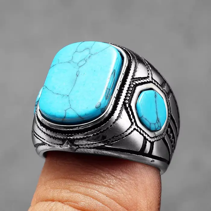 Bagues de luxe sculptées en Turquoise pour hommes et femmes, bijoux Vintage Punk Rock Cool, accessoires de mode, cadeau, vente en gros