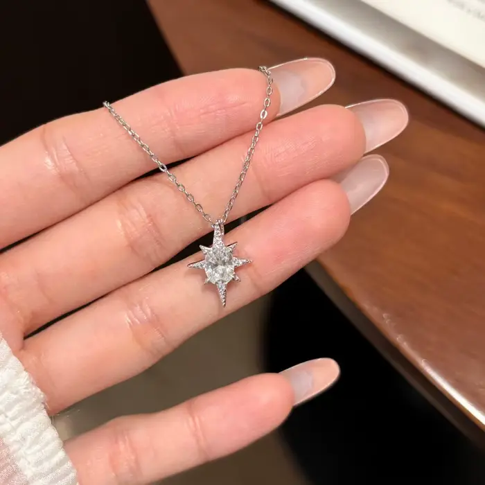 Collier étoile du Nord en argent sterling S925 avec moissanite 1 carat pour femmes, bijou élégant et sophistiqué pour occasions spéciales
