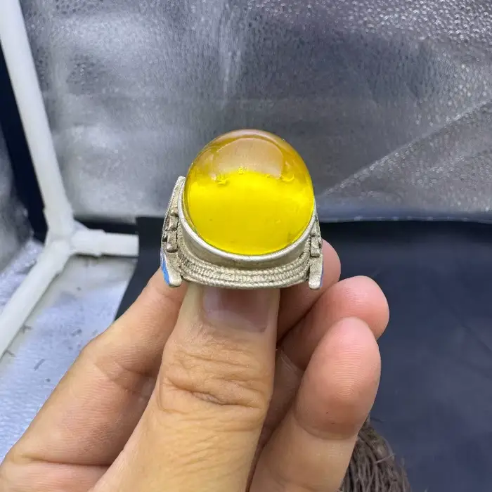 Bague unisexe vintage en argent tibétain avec émail bleu, ajustable, cabochon ovale en œil de chat, cadeau de bijoux pour couple