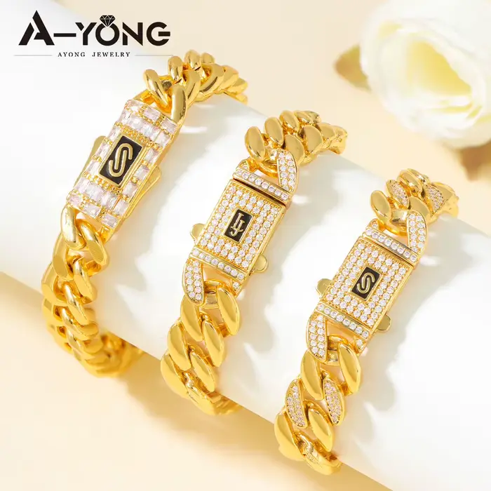 Bracelet Hip Hop de Luxe Dubaï Plaqués Or 21 Carats Zirconium Italien pour Femmes Occasions Spéciales Arabes Mariages Soirées