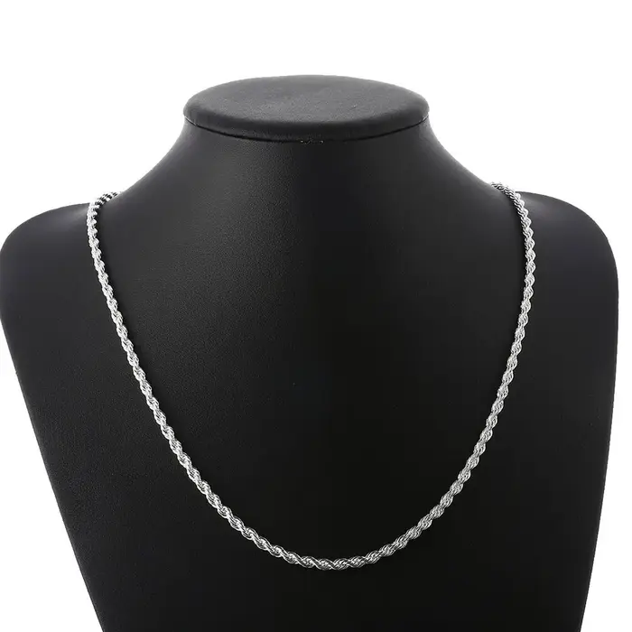 Couleur argent 4mm chaîne mâle corde torsadée collier Bracelets mode femmes hommes