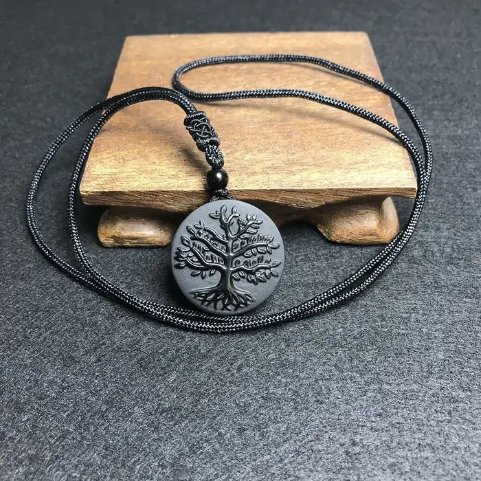 Collier arbre de vie en obsidienne véritable naturelle, pendentif en cristal de guérison, pendentif 