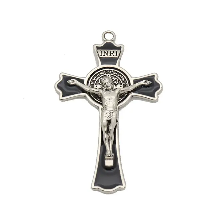 Diyalo 1 PC religieux or argent couleur exorcisme Saint benoît Crucifix croix pendentif breloques pour bricolage chapelet collier bijoux pièces