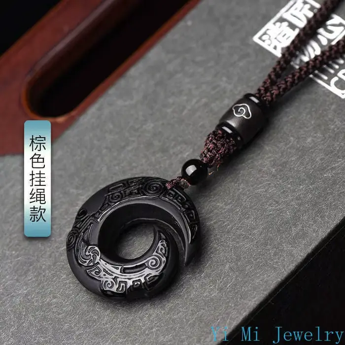 Collier en pierre brute d'obsidienne, artisanat décoratif, matériau organique, bijoux Feng Shui, amé