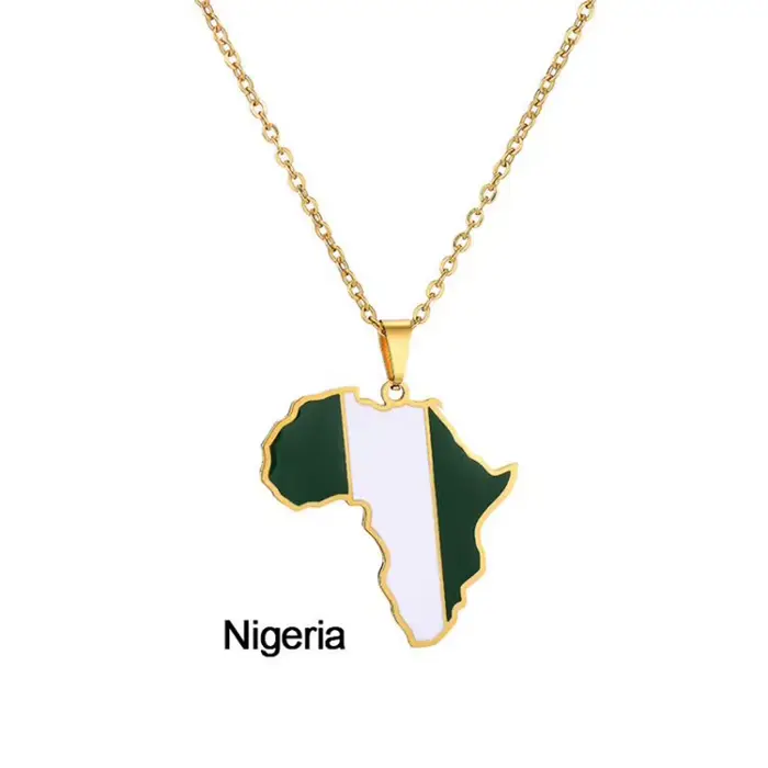 Collier pendentif drapeau carte de l'afrique, couleur or, acier inoxydable, Ghana, Nigeria, Congo, somalie, Angola, Liberia, bijoux africains, cadeau