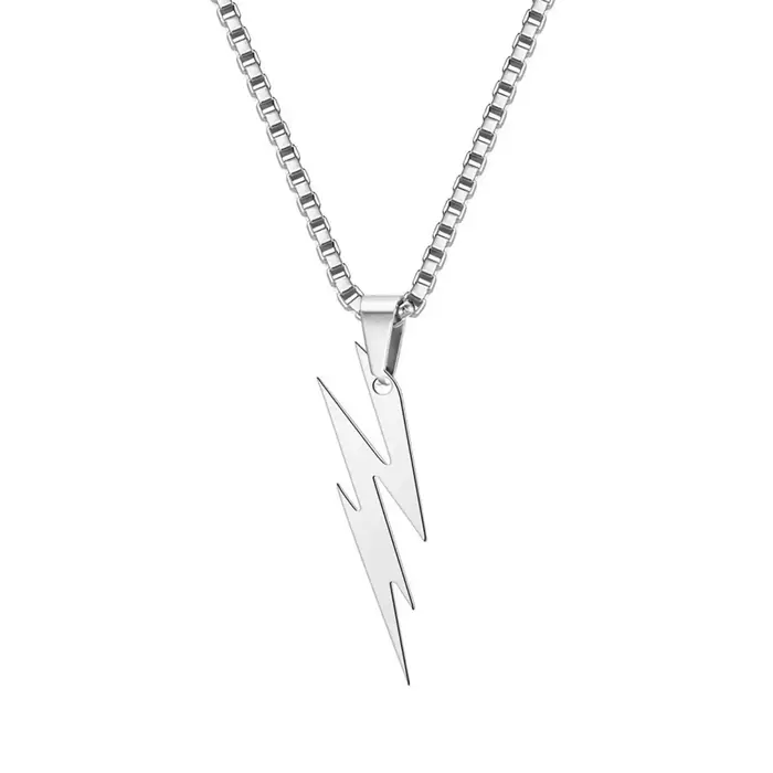 Collier pendentif éclair pour femmes et hommes, accessoires de bijoux à la mode en acier inoxydable
