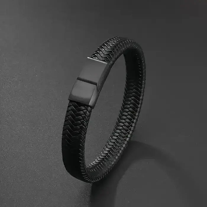 Bracelet magnétique noir pour homme en cuir tressé, bijou de mode simple, cadeau avec fermoirs stabl