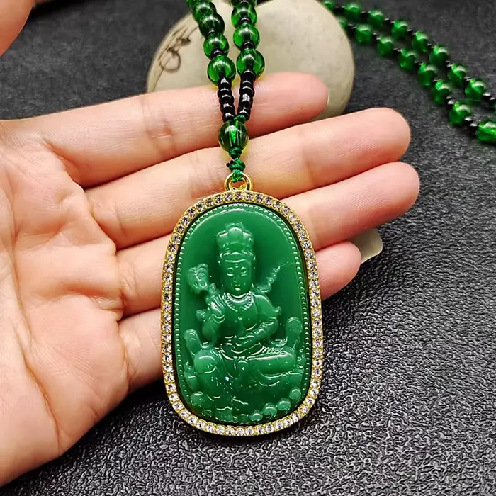 Véritable Agate verte naturelle incrustée de renard Guanyin poisson rouge pendentif collier sculpté charme jadéite bijoux mode amulette cadeau hommes femmes