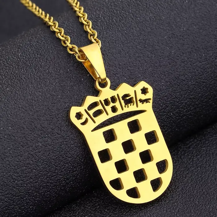 Collier pendentif en acier inoxydable pour hommes et femmes, Europe, sensation croate, or, acier, document Hrvatska, bijoux ethniques, cadeau fosotique
