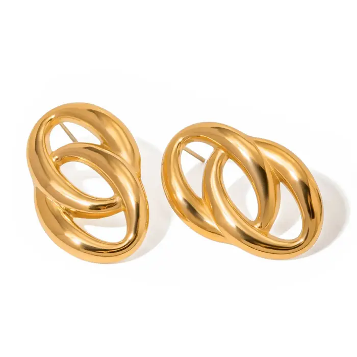 Yori or argent couleur correspondant O-Wrap boucles d'oreilles de déclaration 18K PVD plaqué Simple 