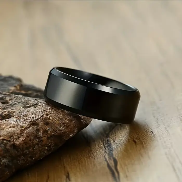 Bague en acier inoxydable classique noir doré argenté brillant hommes anneaux