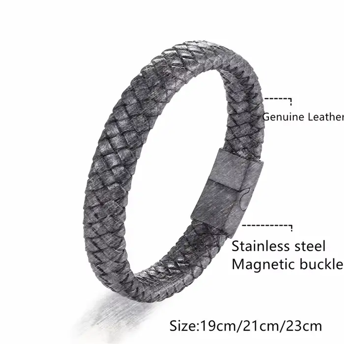 Bijoux classiques pour hommes, Bracelets en cuir véritable, corde noire en titane, fermoir magnétique en acier, cadeau de bijoux pour hommes