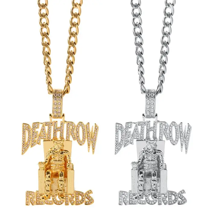 Nouveau Collier pour Homme Chaîne Cubaine Hip Hop Rap avec Pendentif Strass Prisonnier Death Row Records