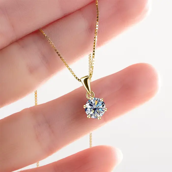 Collier avec pendentif en Moissanite véritable, 1 carat, en argent Sterling 925 de qualité supérieure, bijoux fins pour fête de mariage, pour femmes