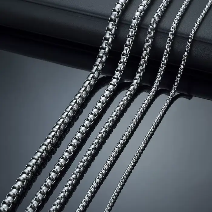 Chaîne de boîte ronde pour hommes et garçons, colliers de chaîne en acier inoxydable plaqué or argent noir, cadeaux de bijoux unisexes, 18 à 30 pouces