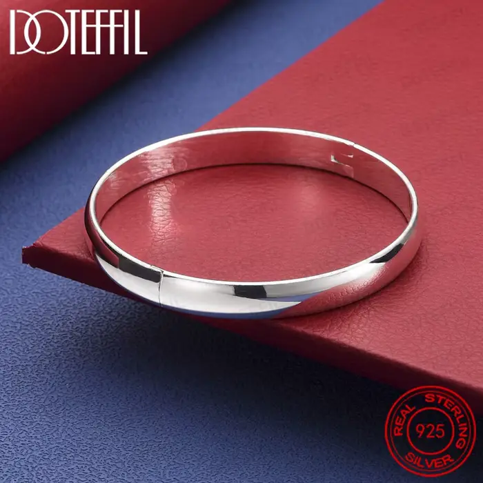 Bracelet lisse en argent Sterling 925, 8mm, pour femmes et hommes, mariage, fiançailles, mode, bijou