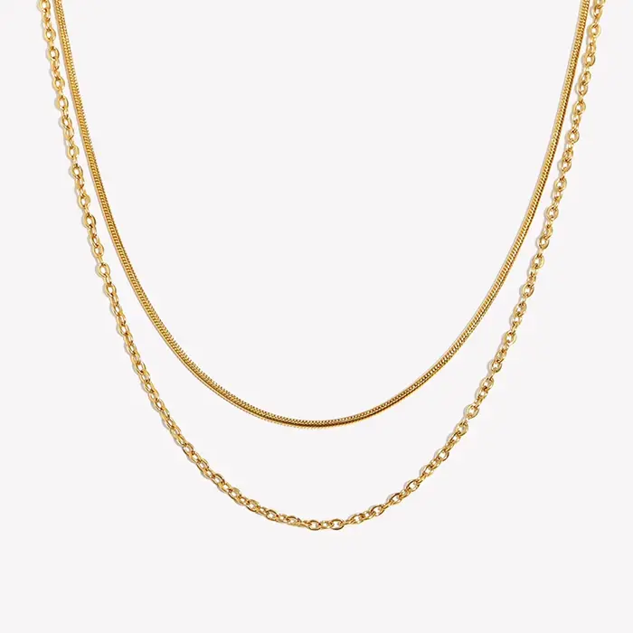 E.B.belle – collier serpent à Double couche en acier inoxydable plaqué PVD, chaîne O, bijoux de déclaration empilables pour femmes