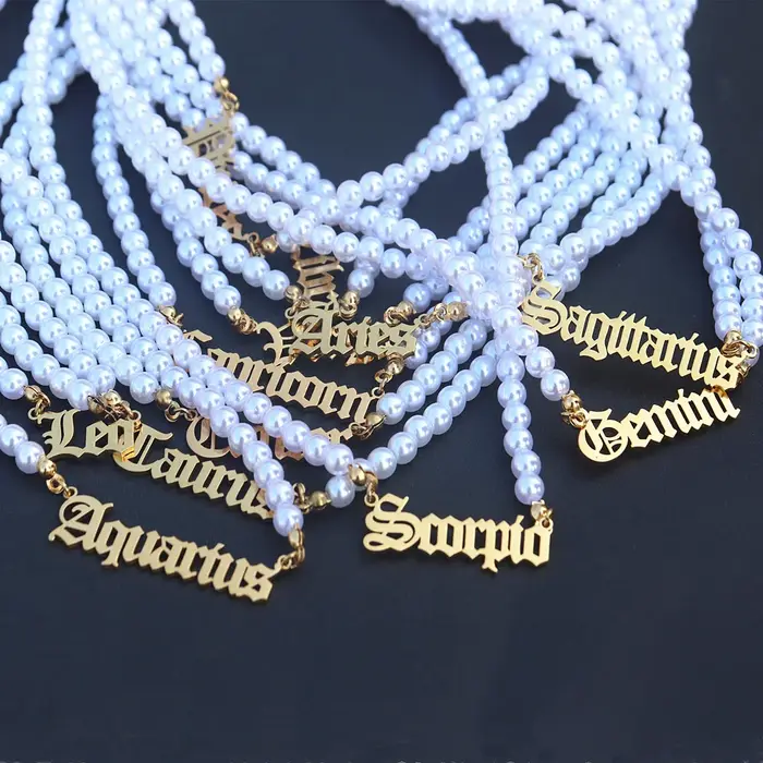 Colliers de perles du zodiaire signe étoile ras du cou vierge balance scorpion sagittaire bélier poissons constellation collier astrologie femmes occasions spéciales