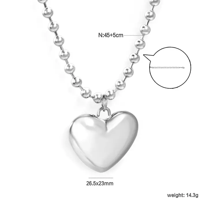 Collier pendentif cœur ouvert en acier inoxydable, perle ronde douce, polyvalent pour le quotidien, 