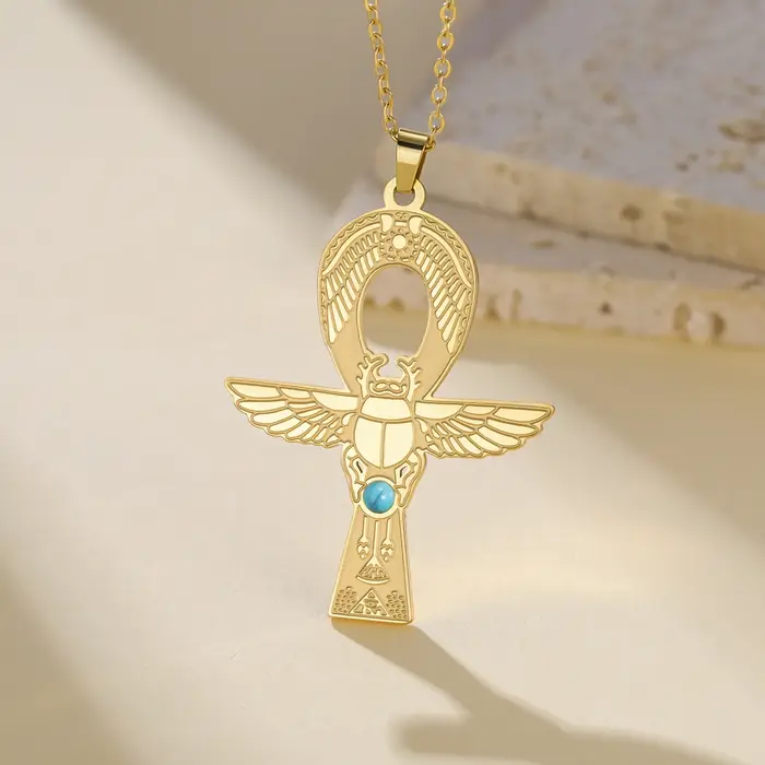 Collier Ankh Égyptien Antique HIPEE Pendentif Scarabée Accessoire Bijou pour Occasions Spéciales Femme et Homme