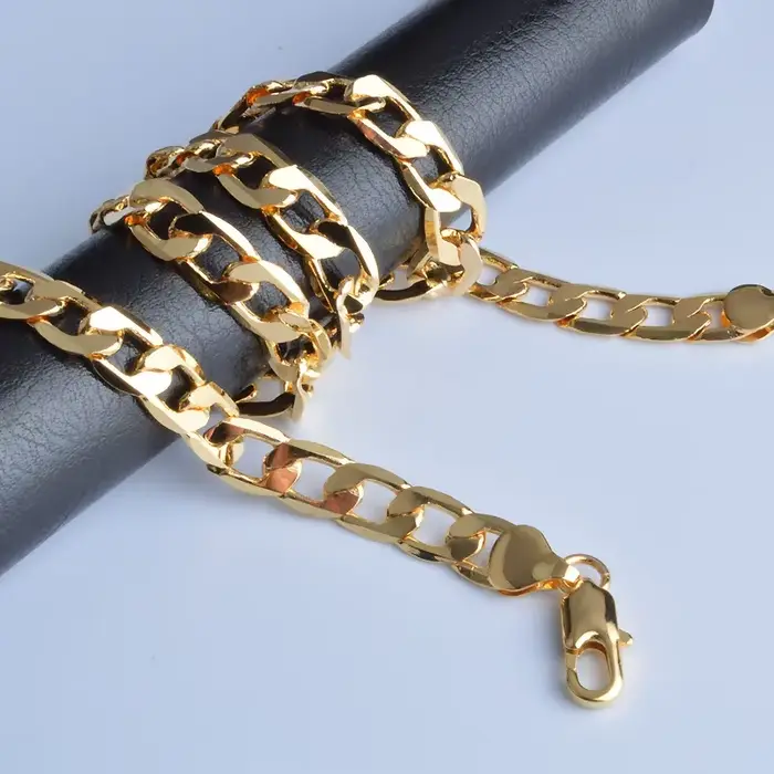 Nouveaux colliers en or 18 carats, 20 pouces, chaîne classique de 8 mm, pour hommes, bijoux de haute qualité, cadeaux pour mariage et fête