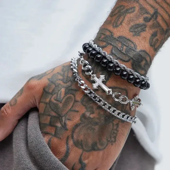 Bracelets en acier inoxydable pour hommes et femmes punk rock style hiphop perles croisées chaînes minimalistes trackers de fitness et humeur bijoux cadeau nouveau