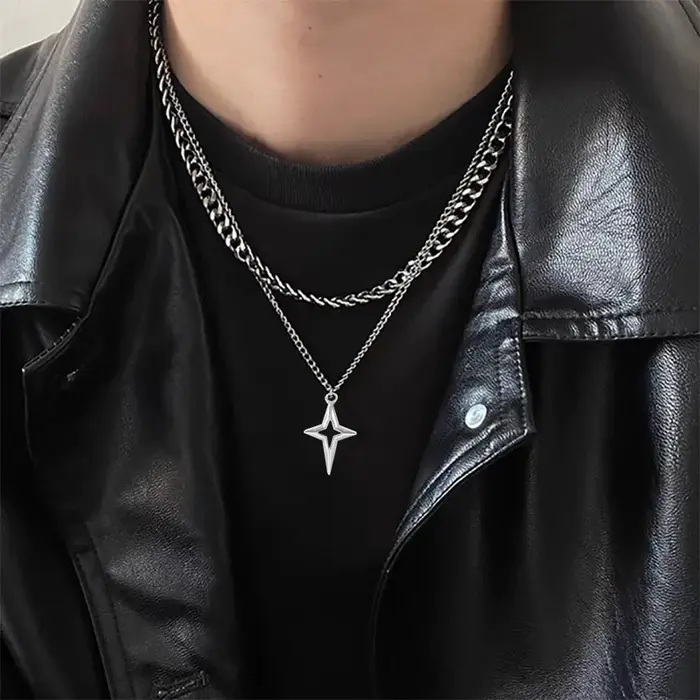 Collier pendentif étoile cubaine Double couche pour homme