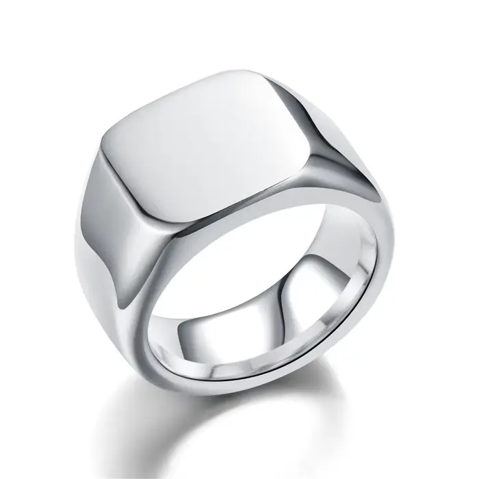 Bague chevalière dorée en acier inoxydable pour hommes, bande carrée polie, bijoux de déclaration Hi