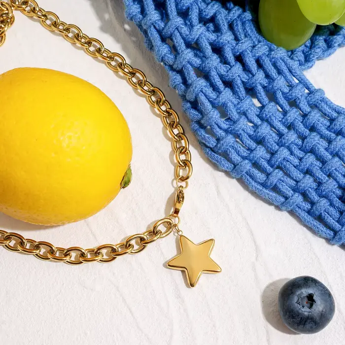 Yori – collier avec pendentif étoile à cinq branches, poli, délicat, plaqué or 18 carats, polyvalent, bijoux quotidiens, cadeau, vente en gros