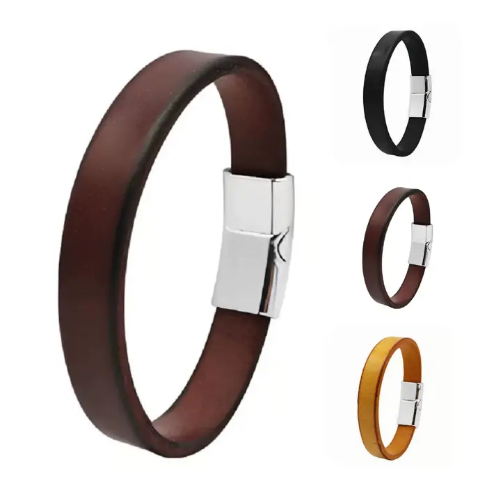 Bracelet en cuir de vache vintage simple pour hommes polyvalent avec boucle magnétique accessoire de bijoux tendance de rue pour homme occassions spéciales