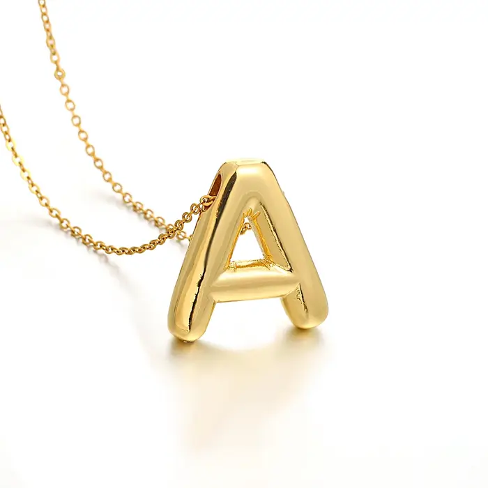 AENSOA Collares plaqué or cuivre gros Alphabet ballon bulle lettre initiale pendentif collier pour femmes hommes colliers à breloques