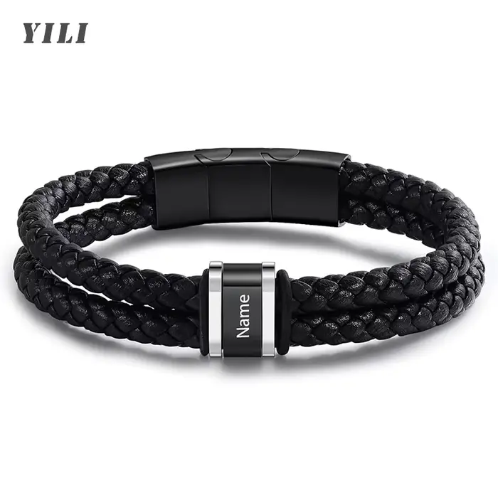 Bracelet personnalisé en acier inoxydable avec gravure de nom pour homme occassions spéciales tracker d'humeur vendange