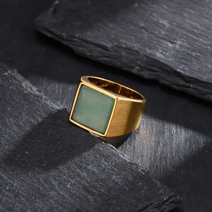 Bague en pierre naturelle bleue pour hommes et garçons, bague carrée en acier inoxydable de couleur 