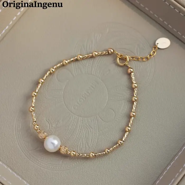 Bracelet de perles naturelles personnalisé, fait à la main, rempli d'or 14K, étanche, résistant au ternissement, bijoux Boho