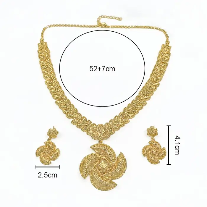 Ensemble de bijoux plaqué or 18 carats de Dubaï au design original et unique pour femmes, collier et