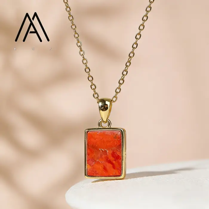 Collier pendentif carré en pierre précieuse, collier en pierre impériale naturelle, bijoux de luxe m
